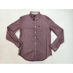 American Eagle Classic Fit Men S Button Down Striped Burgundy Collared Casual